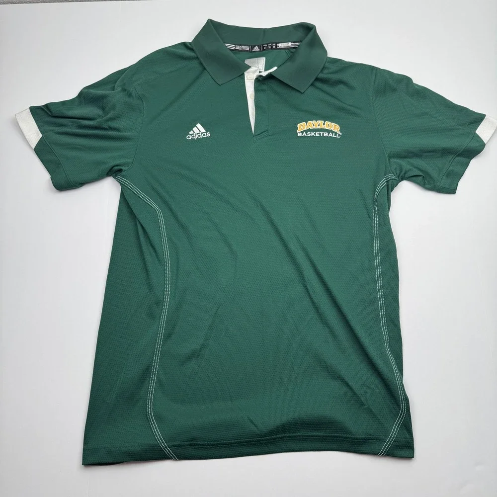 Baylor Bears Shirt Polo Mens Medium Green NCAA Basketball Adidas Short Sleeve